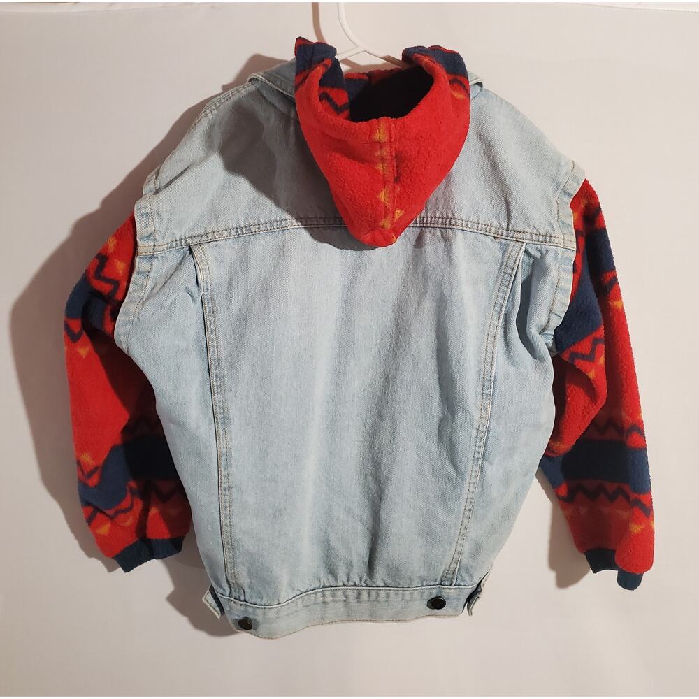 Vtg 90s Bugle Boy Denim Fleece Hooded Jacket Youth Little Boy Size XL Southwest - Picture 2 of 9